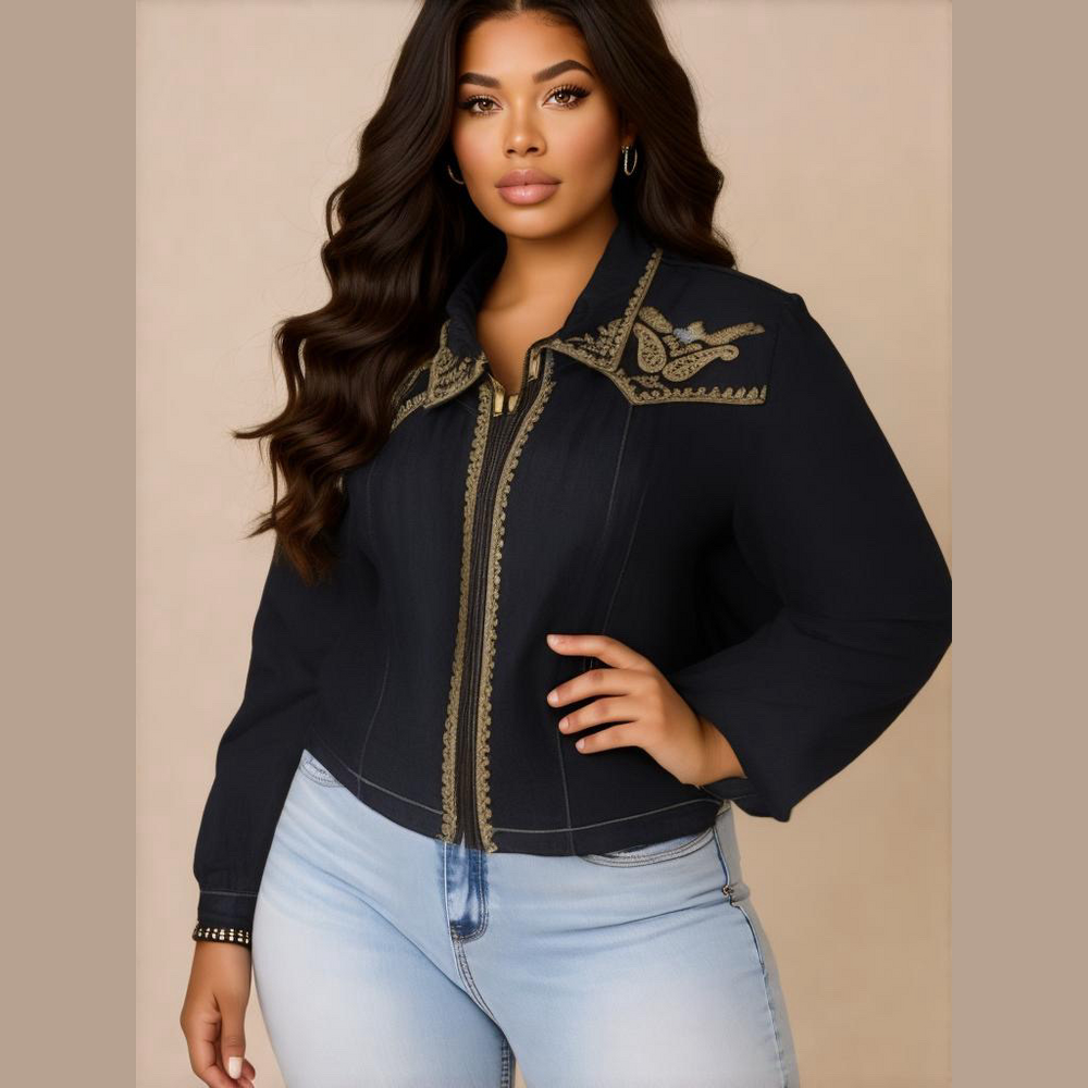 Vintage Jean jacket denim jacket embellished gold thread shiny sequins beads